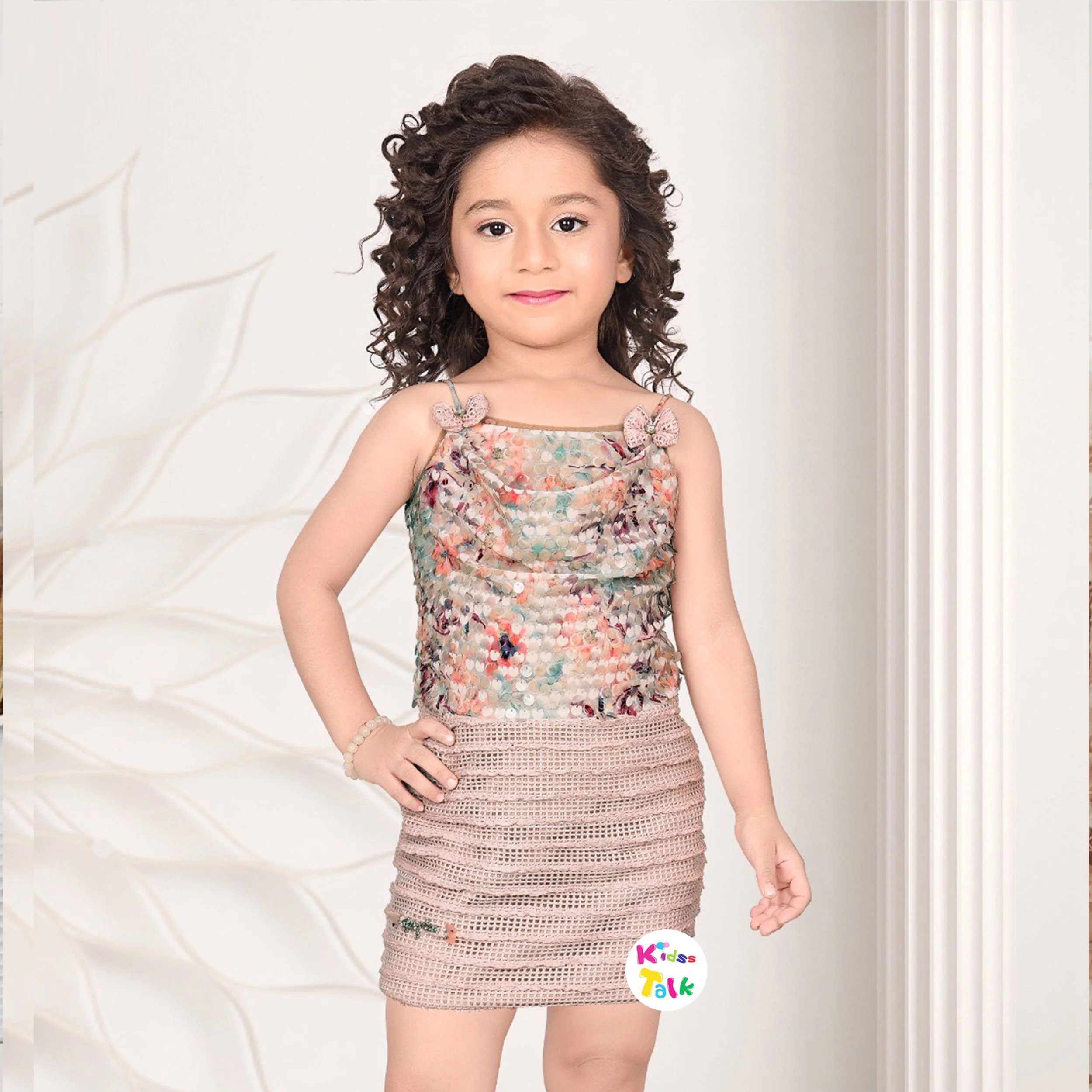 Cotton Knitted Sleeveless Frock With Sequins- Onion Pink
